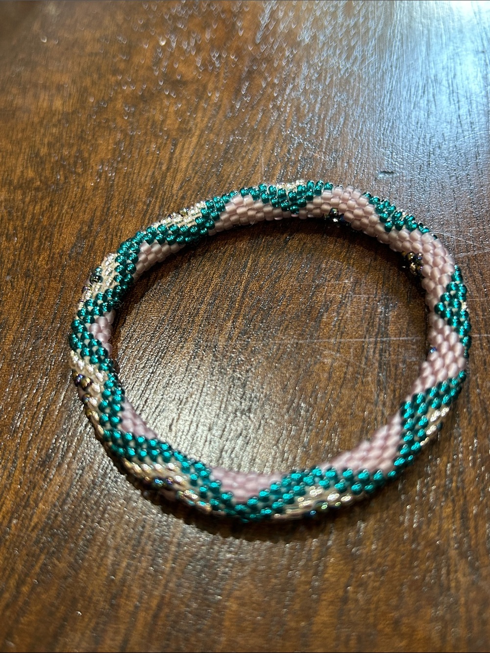 Sashka Handmade Pink & Teal Seed Bead Twist Bracelet